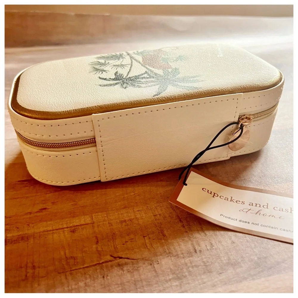 Cupcakes and Cashmere Vegan Leather Leopard Tropical Travel Jewelry Case